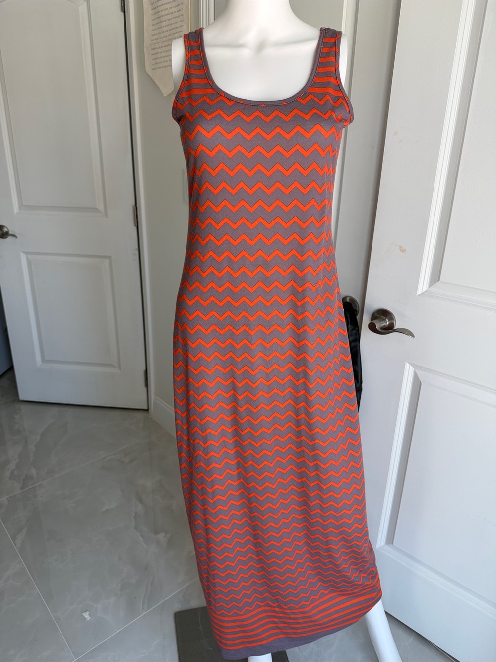 Bar III Sleeveless Chevron Maxi Dress in Orange and Gray